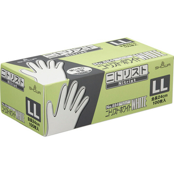 ショーワグローブ No.884 ニトリスト・ホワイト パウダーフリー LL ホワイト NO.884-LL 1セット(2000枚:100枚×20箱)
