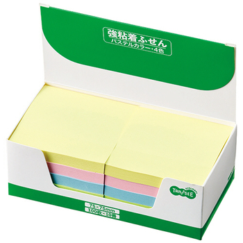 TANOSEE 強粘着ふせん 75×75mm パステルカラー・4色 1セット(30冊:10冊×3パック)