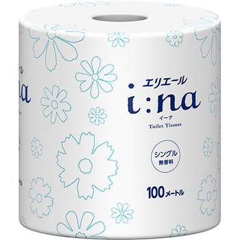 大王製紙 エリエール i:na(イーナ)トイレットティシュー 個包装 シングル 芯あり 100m 無香料 1セット(72ロール)
