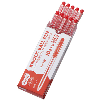 TANOSEE ノック式なめらかインク油性ボールペン グリップなし 0.5mm 赤 (軸色:クリア) 1セット(100本:10本×10パック)