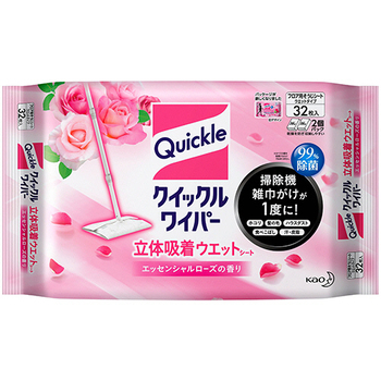 花王 クイックルワイパー 立体吸着ウエットシート エッセンシャルローズの香り 1セット(320枚:32枚×10パック)