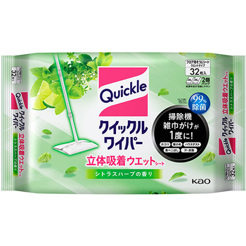 花王 クイックルワイパー 立体吸着ウエットシート シトラスハーブの香り 1セット(320枚:32枚×10パック)