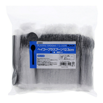 シモジマ HEIKO プラスチックスプーン 12.3cm 黒 単袋 #004513026 1セット(1000本:100本×10パック)
