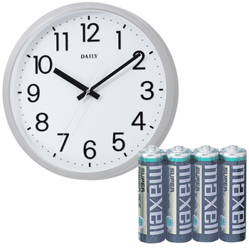 クオーツ掛時計フラットフェイスDN 文字盤ホワイト+マンガン乾電池 BLACK 単3形セット 1セット
