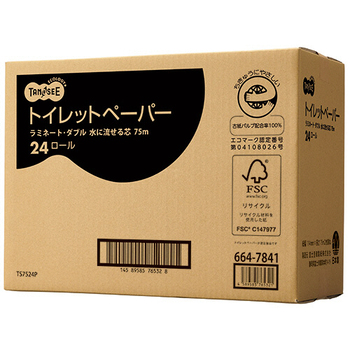 TANOSEE トイレットペーパー 水に流せる芯 ダブル 75m 1セット(240ロール:24ロール×10ケース)
