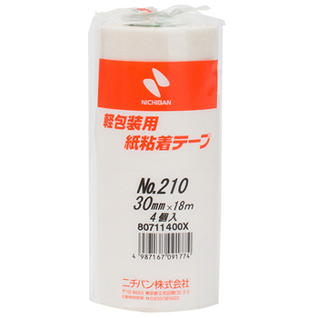 ニチバン 紙粘着テープ No.210 30mm×18m 厚み0.09mm 白 210H-30 1パック(4巻)