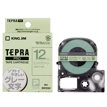 キングジム テプラ PRO テープカートリッジ ソフト 12mm ミントグリーン/グレー文字 SW12GH 1個