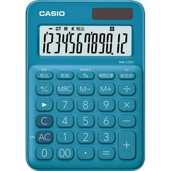 カシオ カラフル電卓 ミニジャストタイプ 12桁 レイクブルー MW-C20C-BU-N 1台