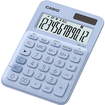 カシオ カラフル電卓 ミニジャストタイプ 12桁 ペールブルー MW-C20C-LB-N 1台