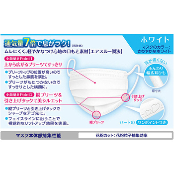 白元アース ビースタイル マスク プリーツタイプ 涼やか心地 ホワイト 1パック(5枚)