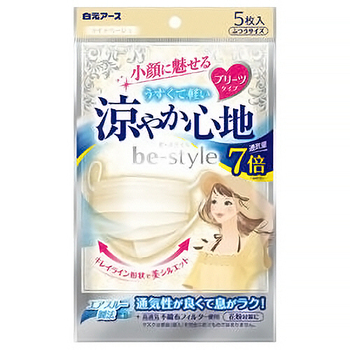 白元アース ビースタイル マスク プリーツタイプ 涼やか心地 ライトベージュ 1パック(5枚)