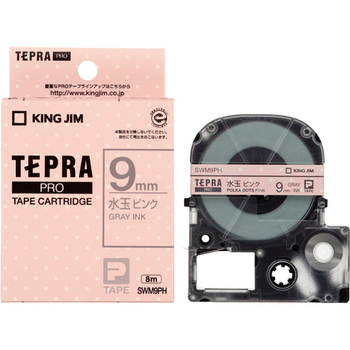 キングジム テプラ PRO テープカートリッジ 模様ラベル 9mm 水玉ピンク/グレー文字 SWM9PH 1個