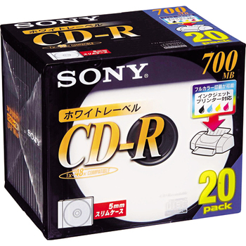 ソニー データ用CD-R 700MB 48倍速 プリンタブルホワイト 5mmスリムケース 20CDQ80DPW 1セット(100枚:20枚×5パック)