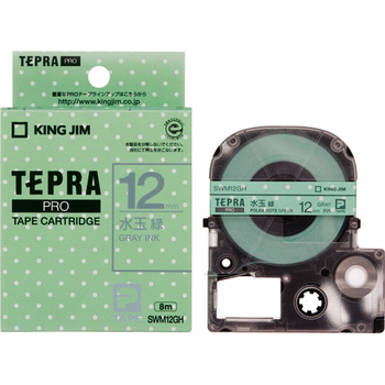 キングジム テプラ PRO テープカートリッジ 模様ラベル 12mm 水玉緑/グレー文字 SWM12GH 1個