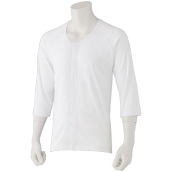 ケアファッション 7分袖ワンタッチシャツ 紳士用(2枚組) ホワイト M 98002-01 1パック