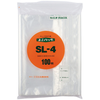 セイニチ ユニパック チャック付 ポリエチレン ヨコ400×タテ560×厚み0.04mm SL-4 1パック(100枚)