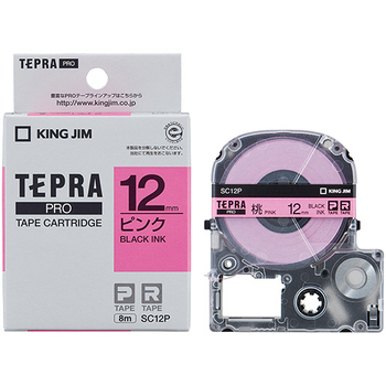 キングジム テプラ PRO テープカートリッジ パステル 12mm ピンク/黒文字 SC12P 1セット(5個)