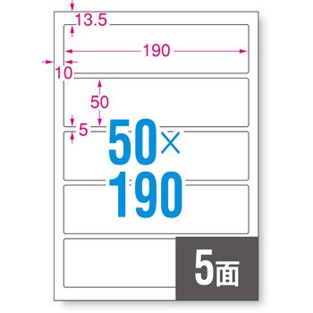 エーワン ファイル背面用ラベルシール[プリンタ兼用] マット紙・ホワイト A4判 5面 190×50mm 四辺余白付 角丸 31422 1冊(100シート)