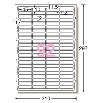 エーワン ラベルシール[プリンタ兼用] マット紙・ホワイト A4 92面 45×10mm 四辺余白付 角丸 72292 1冊(10シート)