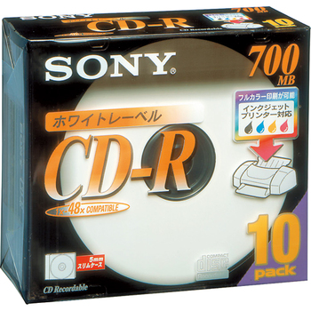 ソニー データ用CD-R 700MB 48倍速 ホワイトプリンタブル 5mmスリムケース 10CDQ80DPWS 1パック(10枚)