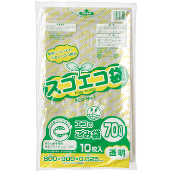 野添産業 スゴエコ袋(再生) 透明 70L 厚さ0.025mm 1パック(10枚)