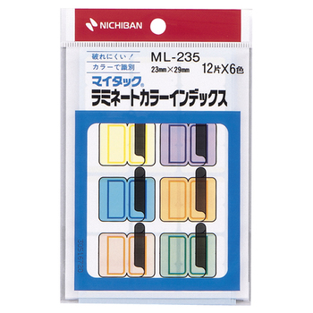 ニチバン マイタック ラミネートカラーインデックス 保護フィルム付 中 23×29mm 6色 ML-235 1パック(72片:各色12片)