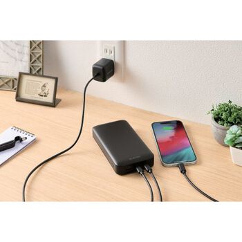 エレコム USB PDモバイルバッテリー(USB Type-C×2+USB-A) 20000mAh ブラック DE-C50L-20000BK 1個