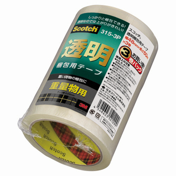 3M スコッチ 透明梱包用テープ 重量物用 厚み0.09mm 48mm×50m 315-3P 1セット(36巻:3巻×12パック)