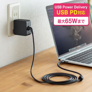 サンワサプライ USB PowerDelivery対応AC充電器 Type-Cケーブル一体型 65W ブラック ACA-PD76BK 1個