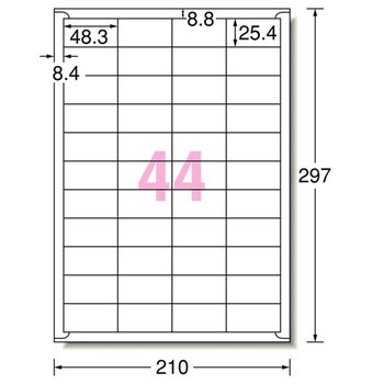 エーワン ラベルシール[プリンタ兼用] マット紙・ホワイト A4 44面 48.3×25.4mm 四辺余白付 31516 1冊(100シート)