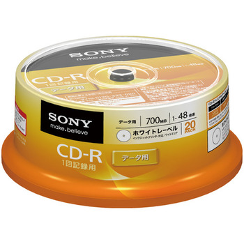 ソニー データ用CD-R 700MB 48倍速 ホワイトプリンタブル スピンドルケース 20CDQ80GPWP 1パック(20枚)