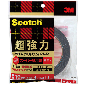 3M スコッチ 超強力両面テープ プレミアゴールド (スーパー多用途) 粗面用 19mm×4m SPR-19R 1巻