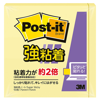 3M ポスト・イット 強粘着ノート パステルカラー 75×75mm イエロー 654SS-RPY 1冊