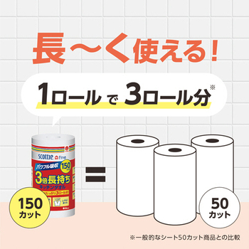日本製紙クレシア スコッティファイン 3倍巻キッチンタオル 150カット 1パック(2ロール)