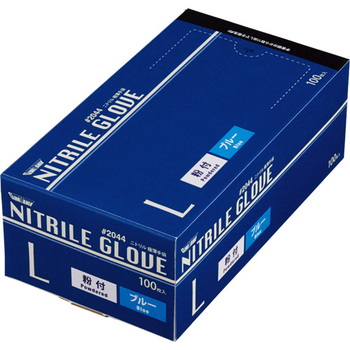 川西工業 ニトリル 使いきり極薄手袋 粉付 ブルー L #2044 1セット(1000枚:100枚×10箱)