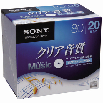 ソニー 録音用CD-R 80分(700MB) ホワイトワイドプリンタブル 5mmスリムケース 20CRM80HPWS 1パック(20枚)