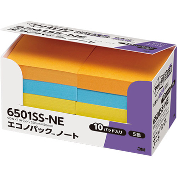 3M ポスト・イット エコノパック 強粘着ノート 50×50mm ネオンカラー5色 6501SS-NE 1パック(10冊)