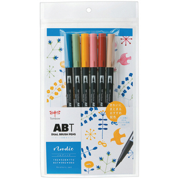 トンボ鉛筆 水性マーカー デュアルブラッシュペン ABT 6色(各色1本) ノルディック AB-T6CNR 1パック