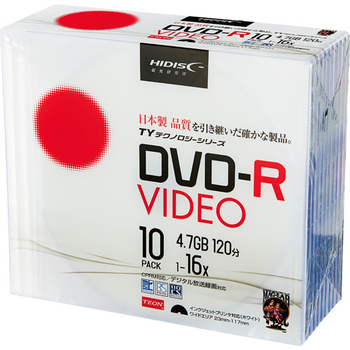 ハイディスク 録画用DVD-R 120分 1-16倍速 ホワイトワイドプリンタブル 5mmスリムケース TYDR12JCP10SC 1パック(10枚)