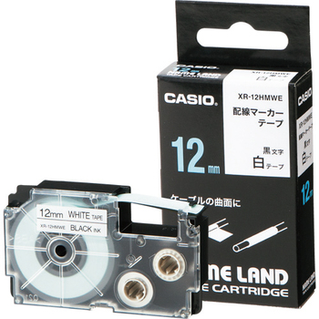 カシオ NAME LAND 配線マーカーテープ 12mm×5.5m 白/黒文字 XR-12HMWE 1個