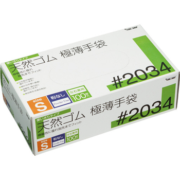 川西工業 天然ゴム極薄手袋 粉なし S #2034 1セット(2000枚:100枚×20箱)