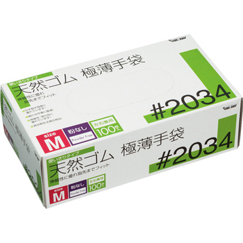 川西工業 天然ゴム極薄手袋 粉なし M #2034 1セット(2000枚:100枚×20箱)