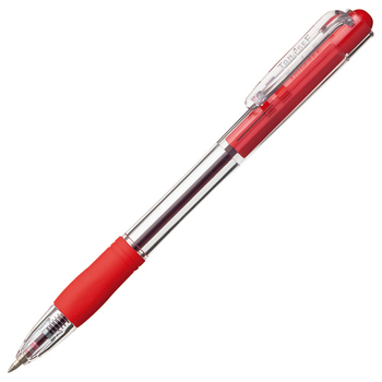TANOSEE ノック式油性ボールペン(グリップ付) 0.7mm 赤 (軸色:クリア) 1箱(10本)
