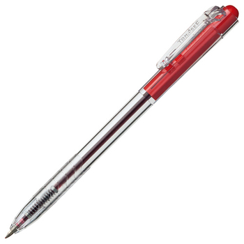 TANOSEE ノック式油性ボールペン 0.7mm 赤 (軸色:クリア) 1箱(10本)