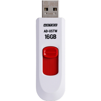 アドテック USB2.0 スライド式フラッシュメモリ 16GB ホワイト/レッド AD-USTW16G-U2R 1個