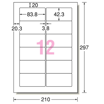 エーワン パソコン&ワープロラベルシール[兼用] マット紙・ホワイト A4 富士通タイプ 12面 83.8×42.3mm 四辺余白付 28176 1冊(100シ