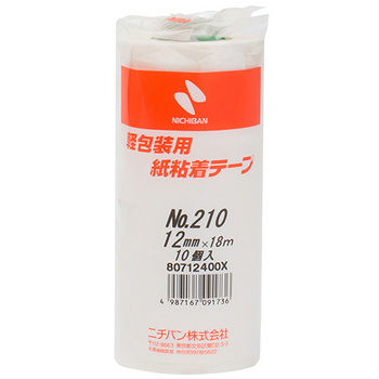 ニチバン 紙粘着テープ No.210 12mm×18m 厚み0.09mm 白 210H-12 1パック(10巻)