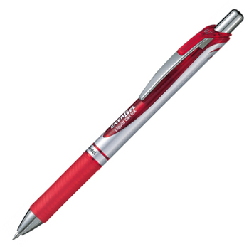ぺんてる ゲルインクボールペン ノック式エナージェル 0.7mm 赤 (軸色 シルバー) BL77-B 1セット(10本)