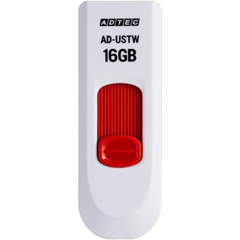 アドテック USB2.0 スライド式フラッシュメモリ 16GB ホワイト/レッド AD-USTW16G-U2R 1セット(10個)