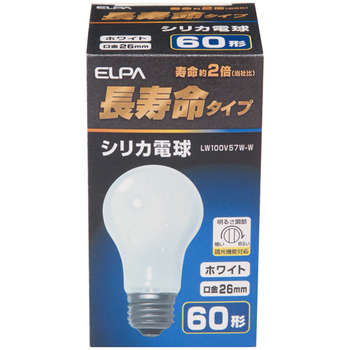 ELPA 長寿命シリカ電球 60形 57W E26 ホワイト LW100V57W-W 1個